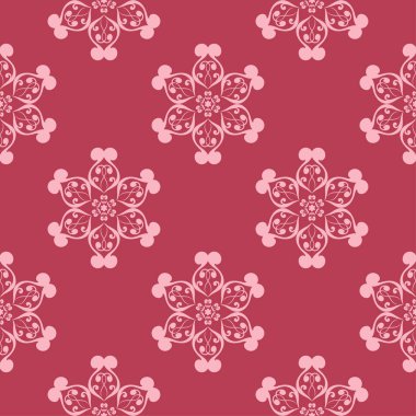 Kırmızı zemin üzerine çiçek süsleme. Tekstil ve duvar kağıtları için seamless modeli