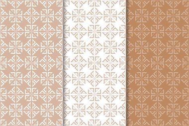 Kahverengi ve beyaz geometrik süsler. Web, Tekstil ve duvar kağıtları için dikişsiz desen seti