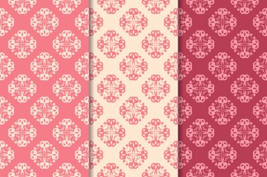 Kırmızı çiçekli süsler kümesi. Kiraz pembe dikey Dikişsiz desen. Duvar kağıdı arka plan