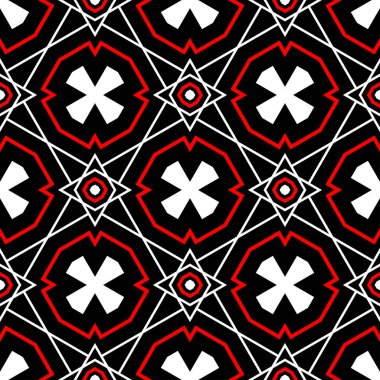 Geometrik seamless modeli. Siyah kırmızı beyaz bir arka plan duvar kağıtları, Tekstil ve kumaş için
