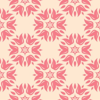 Bej renkli arka plan üzerinde kırmızı çiçekli süs. Tekstil ve duvar kağıtları için seamless modeli