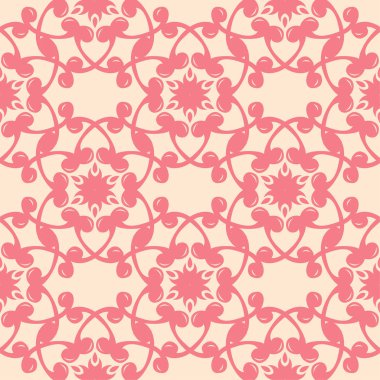 Bej renkli arka plan üzerinde kırmızı çiçekli süs. Tekstil ve duvar kağıtları için seamless modeli