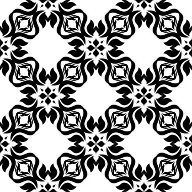 Beyaz arka planda siyah çiçekler. Tekstil ve duvar kağıtları için seamless modeli