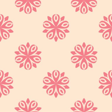 Bej renkli arka plan üzerinde kırmızı çiçekli süs. Tekstil ve duvar kağıtları için seamless modeli