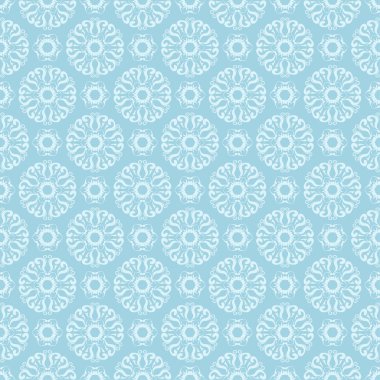 Mavi zemin üzerine beyaz çiçek desenli. Tekstil ve duvar kağıtları için sorunsuz süsleme