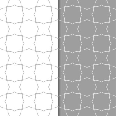 Geometrik süsler kümesi. Gri ve beyaz Dikişsiz desen web, Tekstil ve duvar kağıtları için
