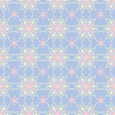 Çiçek mavi seamless modeli. Bej ve pembe öğeler için duvar kağıtları, Tekstil ve kumaş renkli arka plan