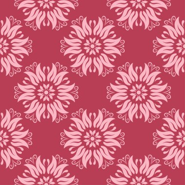 Kırmızı zemin üzerine çiçek süsleme. Tekstil ve duvar kağıtları için seamless modeli