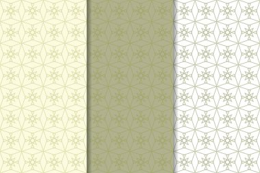 Zeytin yeşili ve beyaz geometrik süsler. Web, Tekstil ve duvar kağıtları için dikey Dikişsiz desen seti