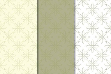 Zeytin yeşili çiçek arka planlar. Tekstil ve duvar kağıtları için dikişsiz desen seti