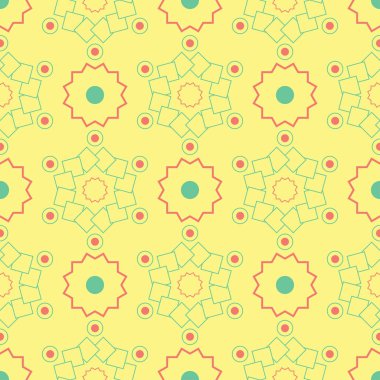 Geometrik sarı seamless modeli. Renkli arka plan duvar kağıtları, Tekstil ve kumaş için pembe ve yeşil tasarım ile