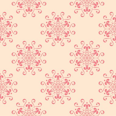 Bej renkli arka plan üzerinde kırmızı çiçekli süs. Tekstil ve duvar kağıtları için seamless modeli