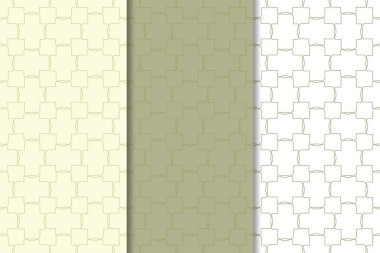 Zeytin yeşili ve beyaz geometrik süsler. Web, Tekstil ve duvar kağıtları için dikey Dikişsiz desen seti