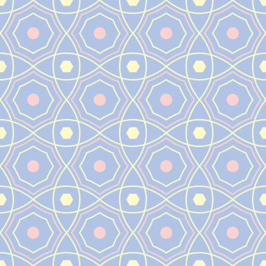 Mavi geometrik seamless modeli. Arka plan bej ve pembe öğeler duvar kağıtları, Tekstil ve kumaş için