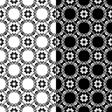 Siyah ve beyaz çiçek arka planlar. Tek renkli Dikişsiz desen Tekstil ve duvar kağıtları için set