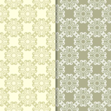 Zeytin yeşili ve bej çiçek arka planlar. Tekstil ve duvar kağıtları için dikişsiz desen seti