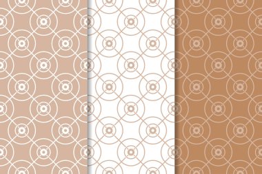 Kahverengi ve beyaz geometrik süsler. Web, Tekstil ve duvar kağıtları için dikişsiz desen seti