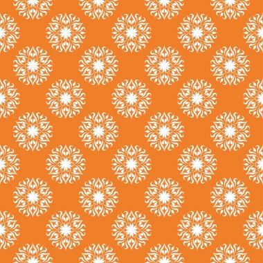 Turuncu çiçek süsleme beyaz elemanları ile. Tekstil ve duvar kağıtları için seamless modeli