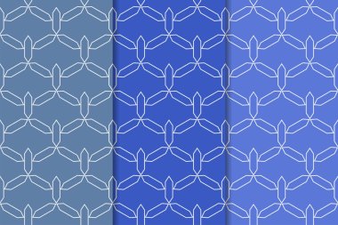Mavi geometrik süsler. Web, Tekstil ve duvar kağıtları için dikey Dikişsiz desen seti