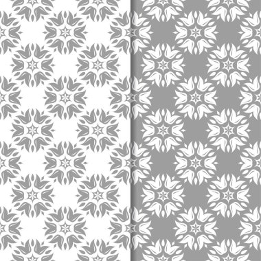 Beyaz ve gri çiçek arka planlar. Tekstil ve duvar kağıtları için dikişsiz desen seti