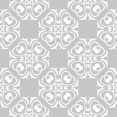 Gri arka plan üzerinde beyaz çiçek süsleme. Tekstil ve duvar kağıtları için seamless modeli