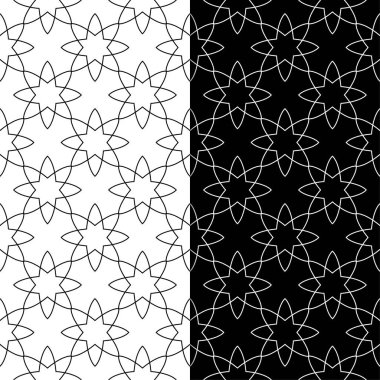 Siyah ve beyaz geometrik süsler. Web, Tekstil ve duvar kağıtları için dikişsiz desen seti