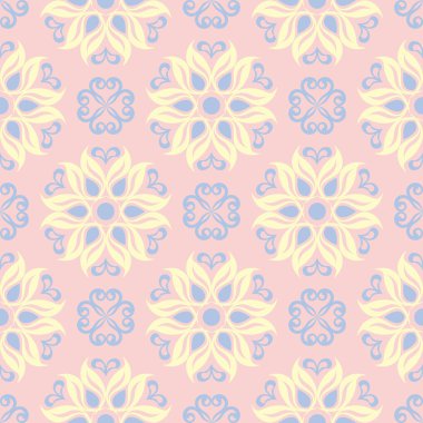 Çiçek sorunsuz arka plan. Duvar kağıtları, Tekstil ve kumaş için pembe, mavi ve sarı çiçek deseni