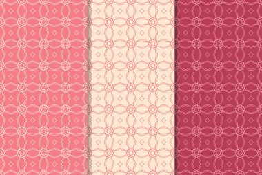 Kiraz kırmızısı geometrik süsler. Web, Tekstil ve duvar kağıtları için dikey Dikişsiz desen seti