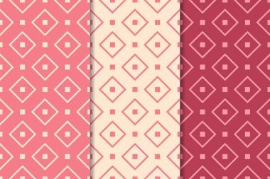 Kiraz kırmızısı geometrik süsler. Web, Tekstil ve duvar kağıtları için dikey Dikişsiz desen seti