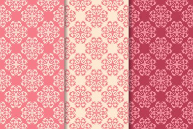 Kırmızı çiçekli süsler kümesi. Kiraz pembe dikey Dikişsiz desen. Duvar kağıdı arka plan