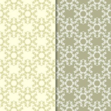 Zeytin yeşili çiçek arka planlar. Tekstil ve duvar kağıtları için dikişsiz desen seti