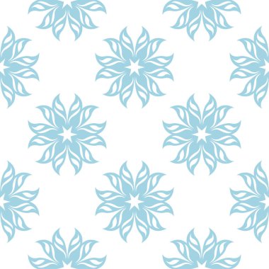 Beyaz zemin üzerine mavi çiçek süsleme. Tekstil ve duvar kağıtları için seamless modeli