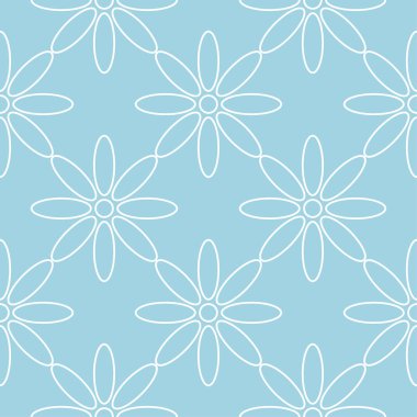 Mavi zemin üzerine beyaz çiçek süsleme. Tekstil ve duvar kağıtları için seamless modeli