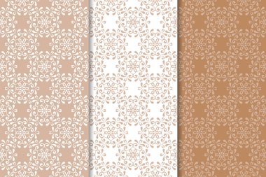 Kahverengi çiçek arka planlar. Tekstil ve duvar kağıtları için dikişsiz desen seti