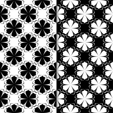 Siyah ve beyaz çiçek arka planlar. Tekstil ve duvar kağıtları için sorunsuz tasarım kümesi