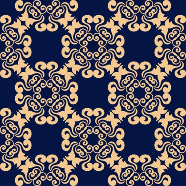 Koyu mavi zemin üzerine altın çiçek öğe. Tekstil ve duvar kağıtları için seamless modeli