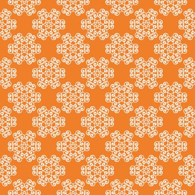 Turuncu zemin üzerine beyaz çiçek süsleme. Tekstil ve duvar kağıtları için seamless modeli