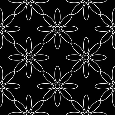 Siyah arka plan üzerine beyaz çiçek süsleme. Tekstil ve duvar kağıtları için seamless modeli