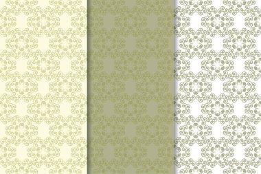 Zeytin yeşili çiçek arka planlar. Tekstil ve duvar kağıtları için dikişsiz desen seti