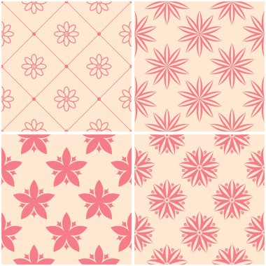 Çiçek desenleri. Dizi sorunsuz arka plan bej ve kırmızı. Vektör çizim
