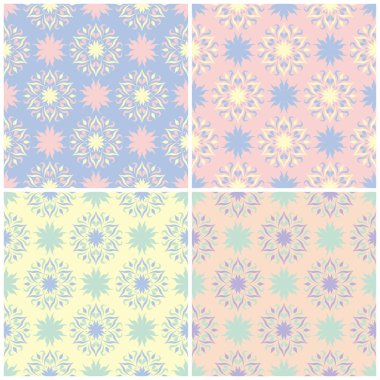 Soluk renkli kesintisiz arka plan duvar kağıtları, Tekstil ve kumaş çiçek desenleri ile set