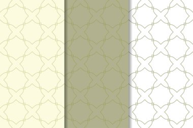 Zeytin yeşili ve beyaz geometrik süsler. Web, Tekstil ve duvar kağıtları için dikey Dikişsiz desen seti