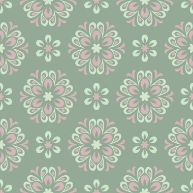 Çiçek seamless modeli. Zeytin yeşili arka plan duvar kağıtları, Tekstil ve kumaş için soluk pembe çiçek öğeleri ile