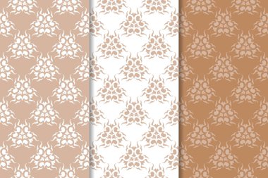 Kahverengi çiçek arka planlar. Tekstil ve duvar kağıtları için dikişsiz desen seti