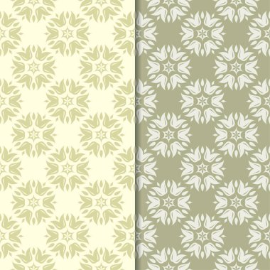 Zeytin yeşili çiçek arka planlar. Tekstil ve duvar kağıtları için dikişsiz desen seti