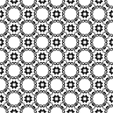 Siyah ve beyaz çiçekli süsler. Tekstil ve duvar kağıtları için seamless modeli