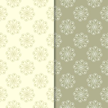 Zeytin yeşili ve bej çiçek arka planlar. Tekstil ve duvar kağıtları için dikişsiz desen seti