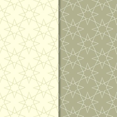 Zeytin yeşili geometrik süsler. Web, Tekstil ve duvar kağıtları için dikişsiz desen seti