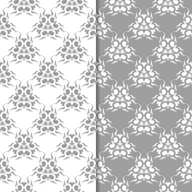 Beyaz ve gri çiçek arka planlar. Tekstil ve duvar kağıtları için dikişsiz desen seti