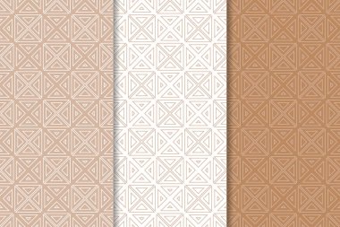 Kahverengi ve beyaz geometrik süsler. Web, Tekstil ve duvar kağıtları için dikişsiz desen seti